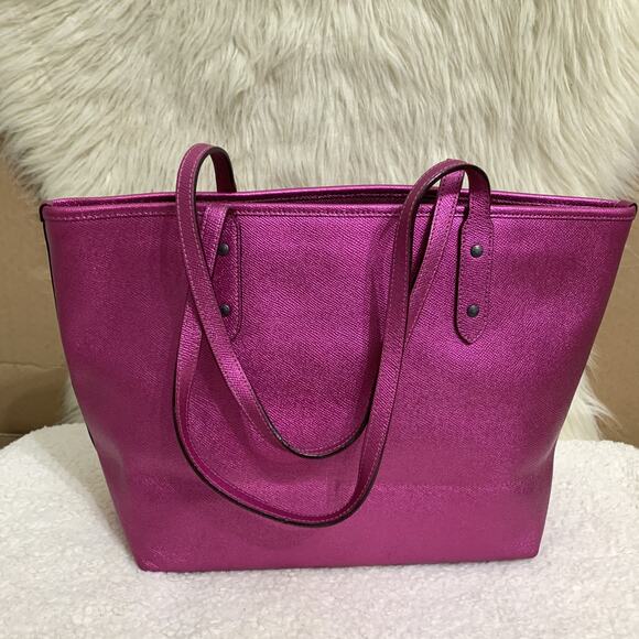 COACH Large Metallic CERISE Pink CITY TOTE Shopper Bag F16224 - Picture 3 of 16